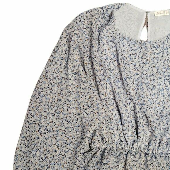 LoveShackFancy Nellie Bluejay 100% Silk Top Floral Ruffle Jewel Blouse XS - Picture 3 of 8